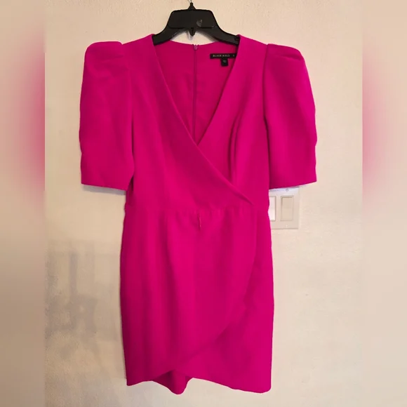 Black Halo Maricopa Puffer Sleeve Mini Dress Vibrant Pink Size 6 - Picture 2 of 12